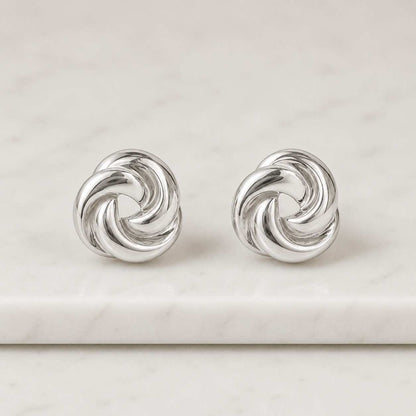 14K Gold Double Knot Stud Earrings, Sterling Silver 