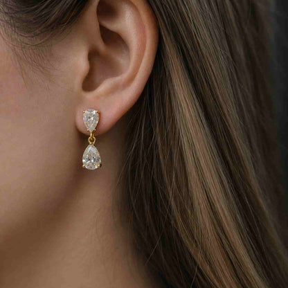 14K Gold Double Pear Lab Grown Diamond Drop Earrings, IGI Certified
