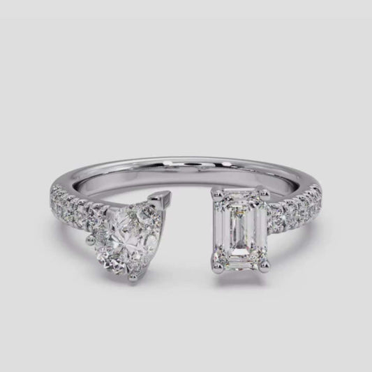 14K Gold Emerald And Pear Cut Toi Moi Ring