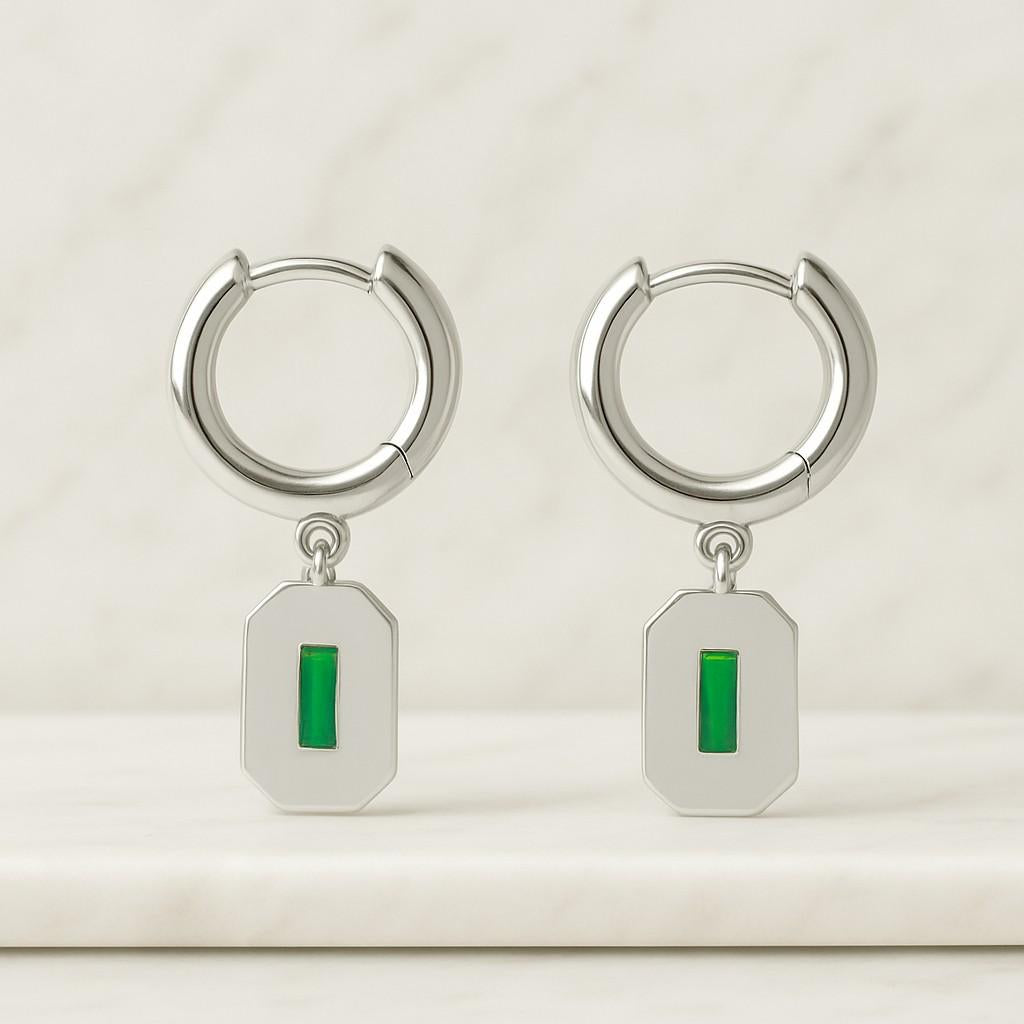 14K Gold Emerald Baguette Earrings Real Baguette Cut Emerald Huggie Earrings Solid 14K Gold Hoop Earrings Gift for Women and Lovers