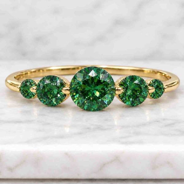 14K Gold Emerald Cluster Ring Natural Five Stone Diamond Accent Anniversary Gift
