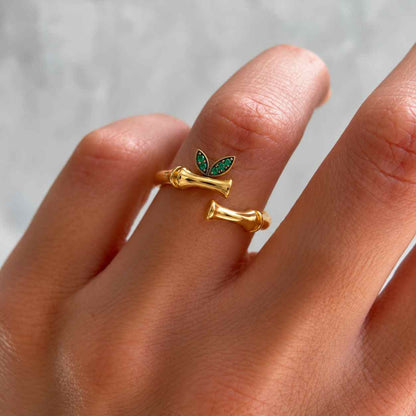14K Gold Emerald Cuff Ring: Baguette Stackable Ring
