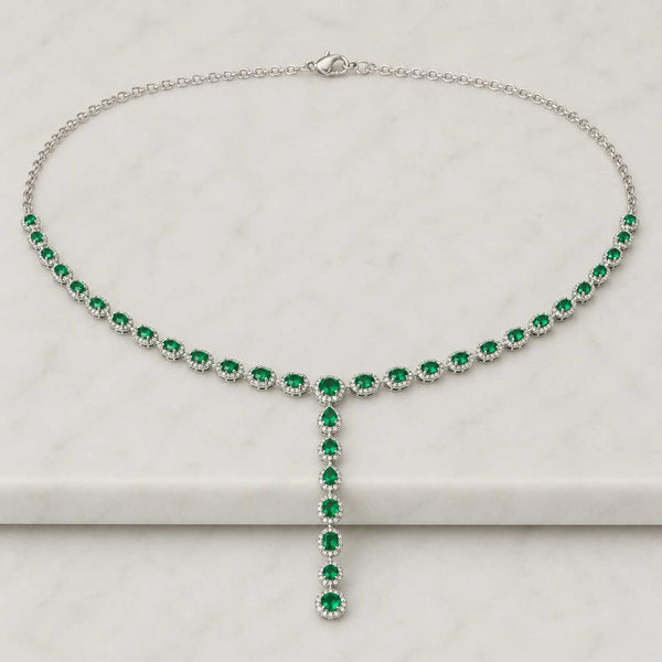 14K Gold Emerald Teardrop Necklace • Green Pear Pendant • Sterling Silver Gemstone Necklace
