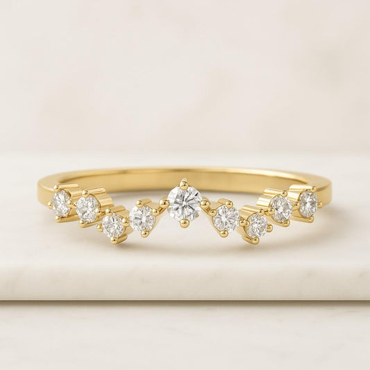 14K Gold Engagement Ring Unique Bridal Jewelry Anniversary Gift Round Brilliant Cut Moissanite Diamond Tiara Wedding Band Anniversary Band