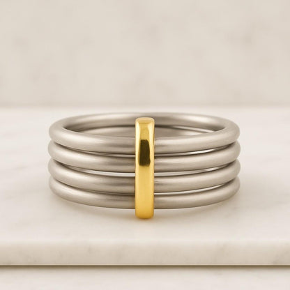 14K Gold Eternity Multi Link Connected Ring Two Tone Connected Rings Gift For