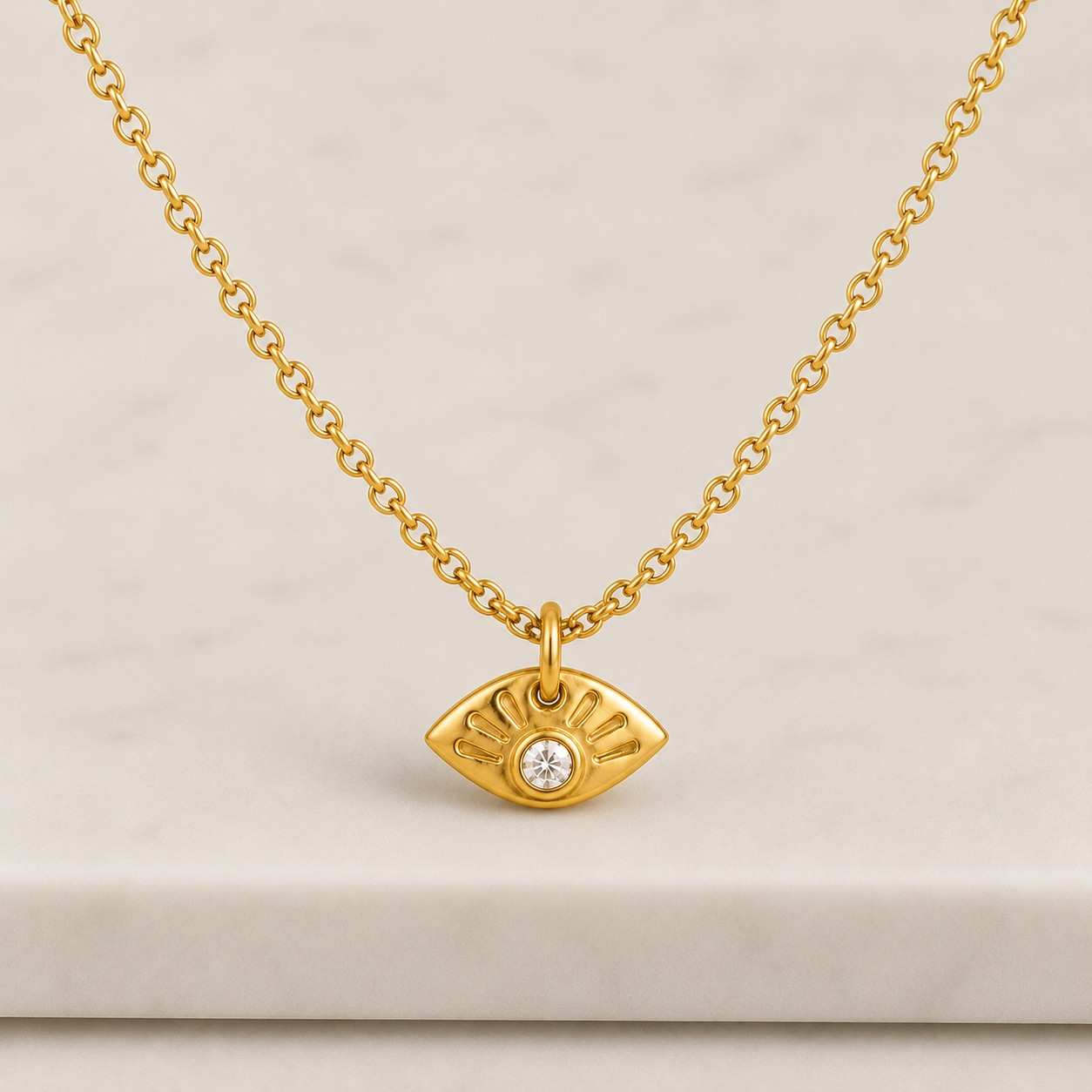 14K Gold Evil Eye Lab Created Diamond Pendant, Protection Necklace Charm, Spiritual Lucky Eye Pendant, Minimalist Gold Pendant, Gift For Her
