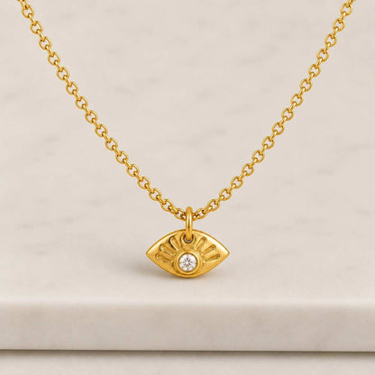14K Gold Evil Eye Lab Created Diamond Pendant, Protection Necklace Charm, Spiritual Lucky Eye Pendant, Minimalist Gold Pendant, Gift For Her
