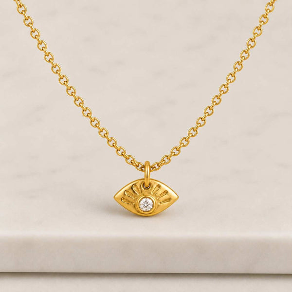 14K Gold Evil Eye Lab Created Diamond Pendant, Protection Necklace Charm, Spiritual Lucky Eye Pendant, Minimalist Gold Pendant, Gift For Her
