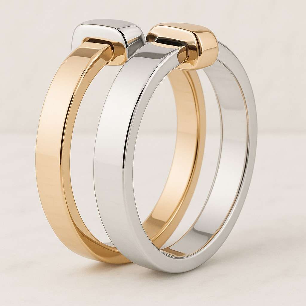 14K Gold Filled Interlocking Ring Set Sterling Silver Eternity Band