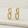 14K Gold Double Link Chain Drop Hoop Earrings