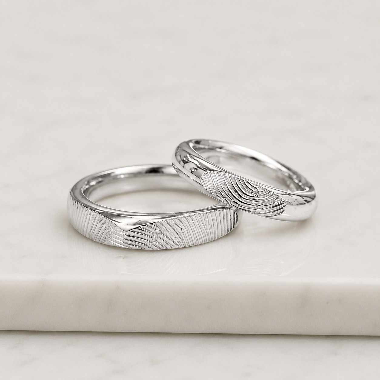 14k gold fingerprint wedding band set matching his and hers rings personalized engraved band custom wedding ring set gift for her
