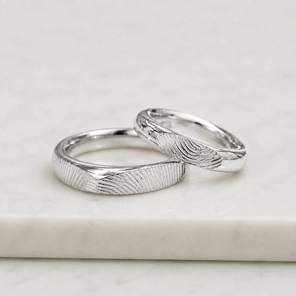 14K Gold Fingerprint Wedding Band Set Matching His and Hers Rings Personalized Engraved Band Custom Wedding Ring Set Gift For Her
