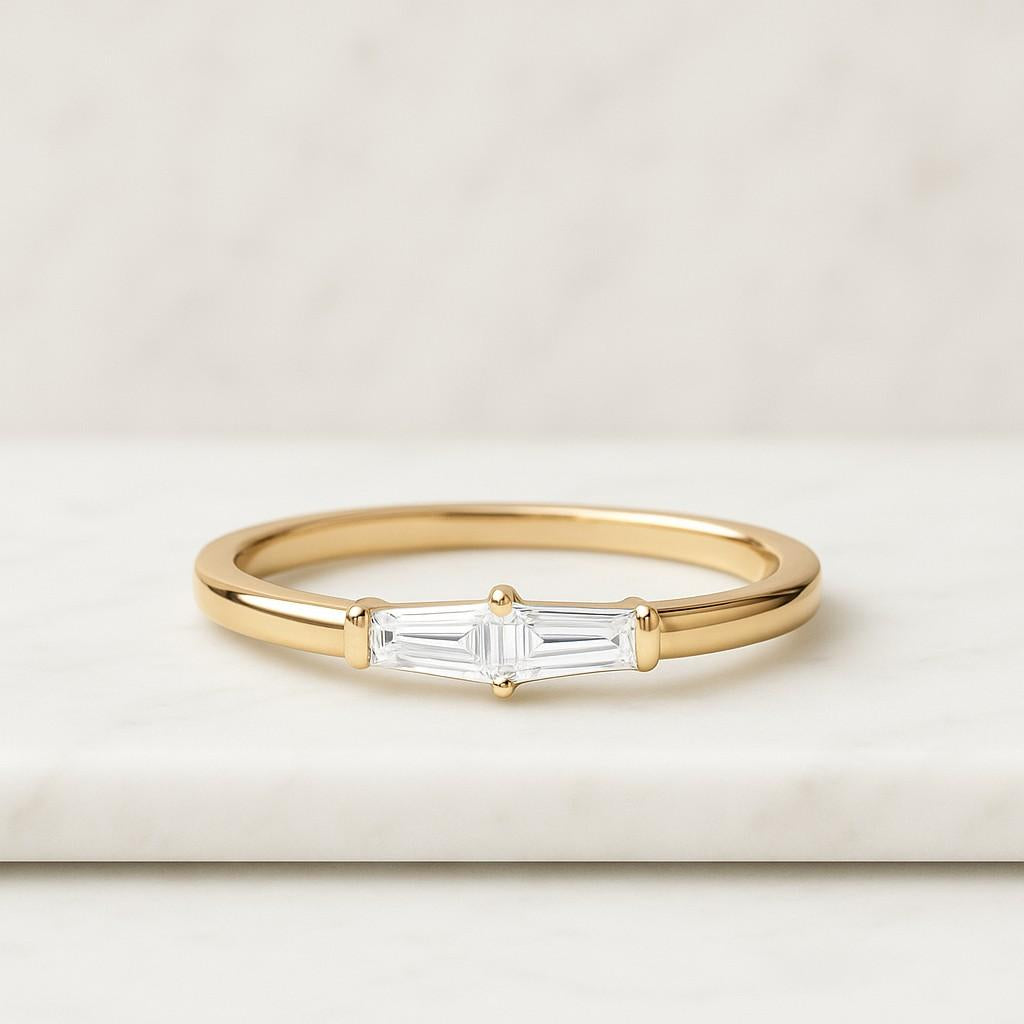 14K Gold Half Eternity Ring Stackable Anniversary Band for women