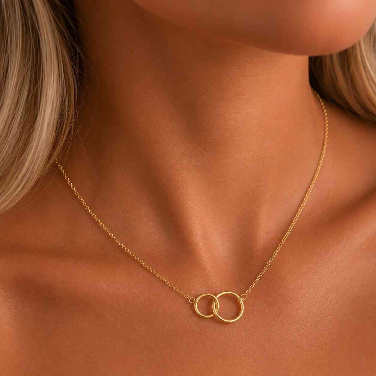 14k gold infinity link necklace  double circle necklace for women  dainty interlocking necklace