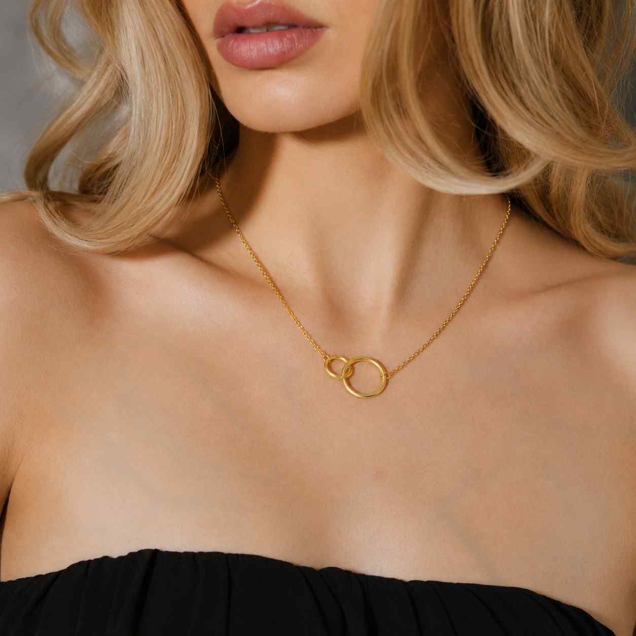 14k gold infinity link necklace  double circle necklace for women  dainty interlocking necklace  layering jewelry  gift for her