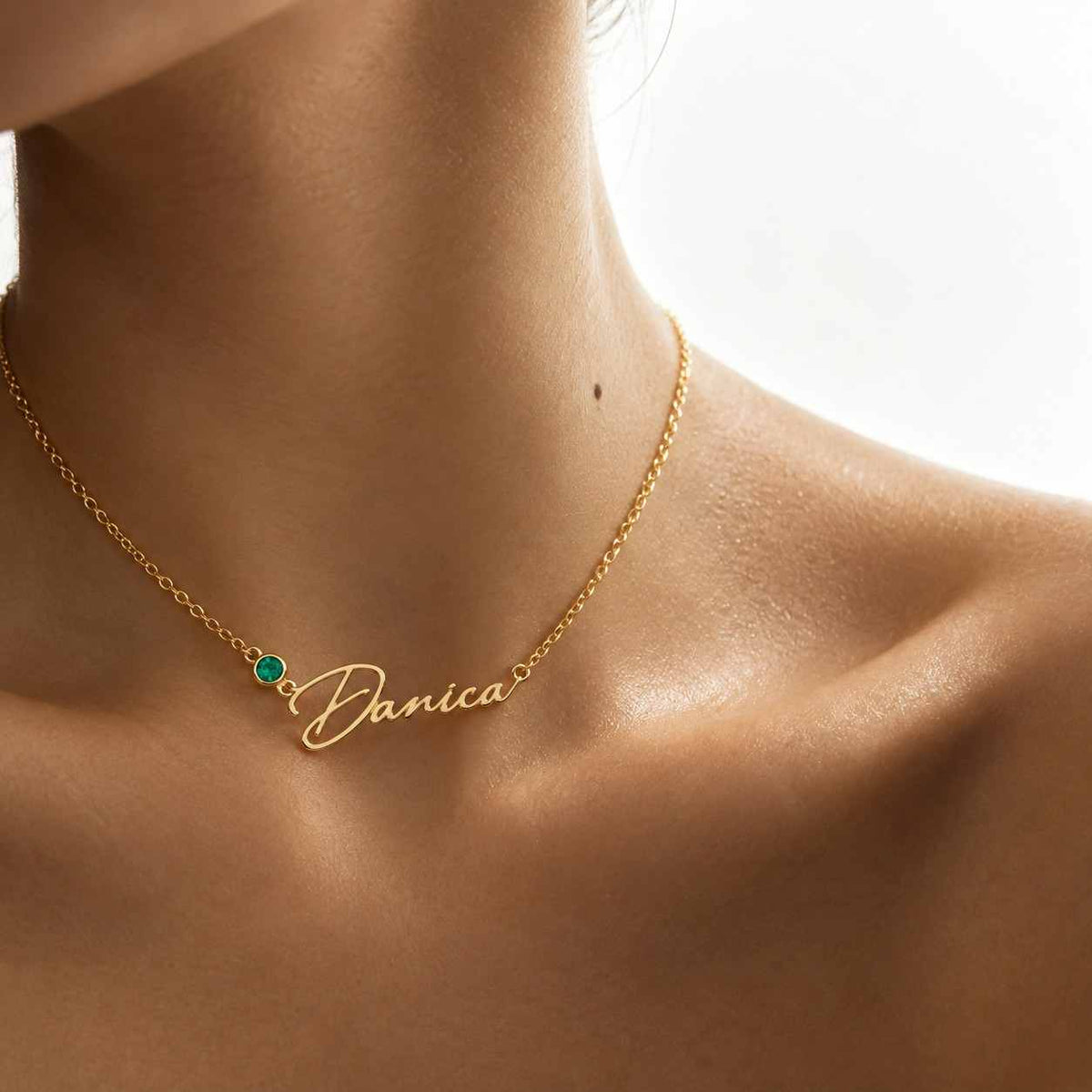 14K Gold Initial Necklace with Birthstone Charm, Personalized Gift

