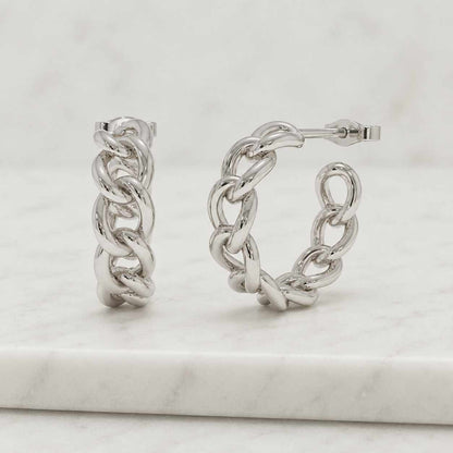 14K Gold Interlocked Chain Hoop Earrings Gift For Wife, Natural Diamond Cuban Chain Link Hoop Earrings, Interlocking Chain Hoops Everyday.