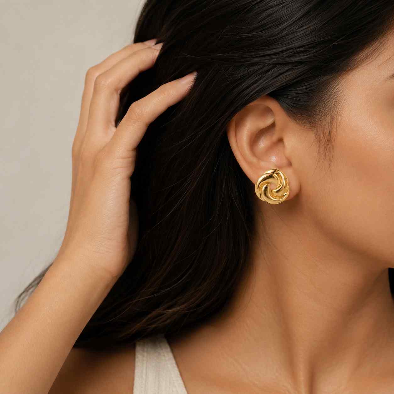 14k gold knot earrings, dainty love knot studs, minimalist twisted knot earrings