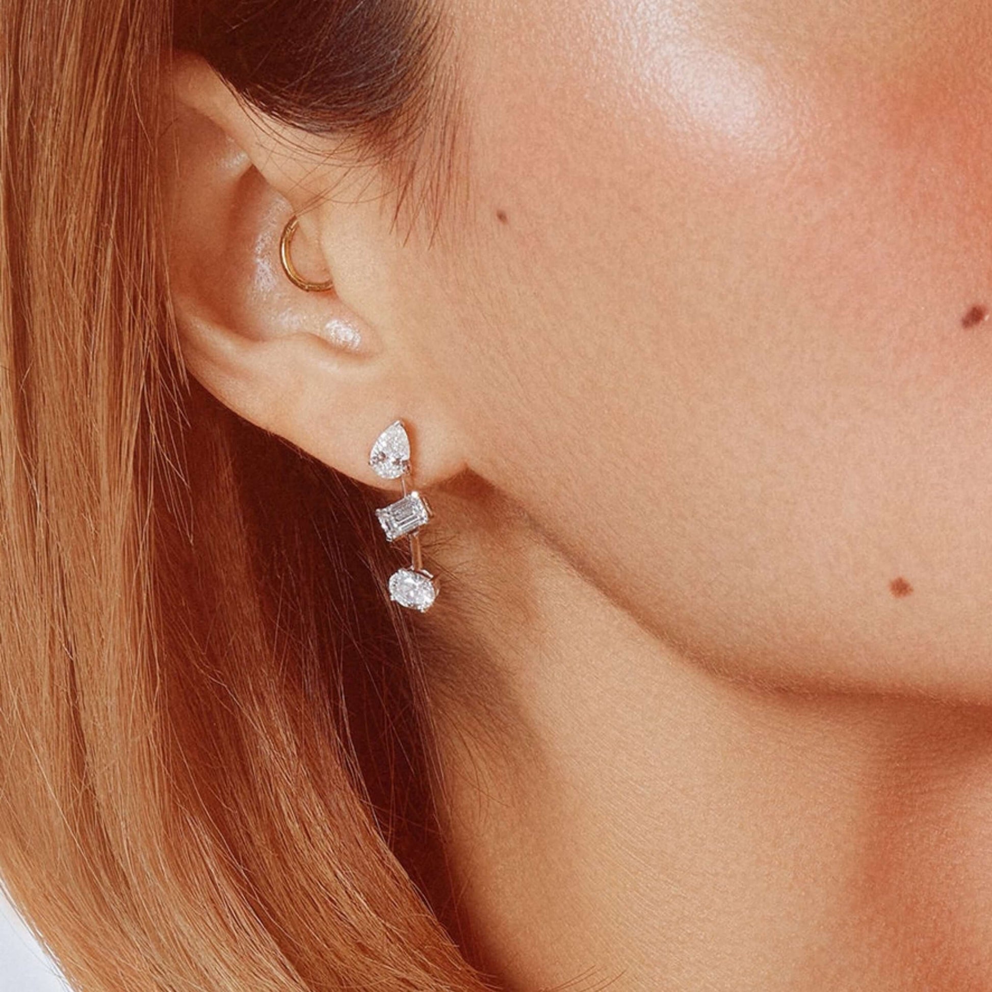 14K Gold Lab Diamond Princess Cut Stud Earrings Classy Square Diamond Studs With Secure Screwbacks By TILO Jewelry