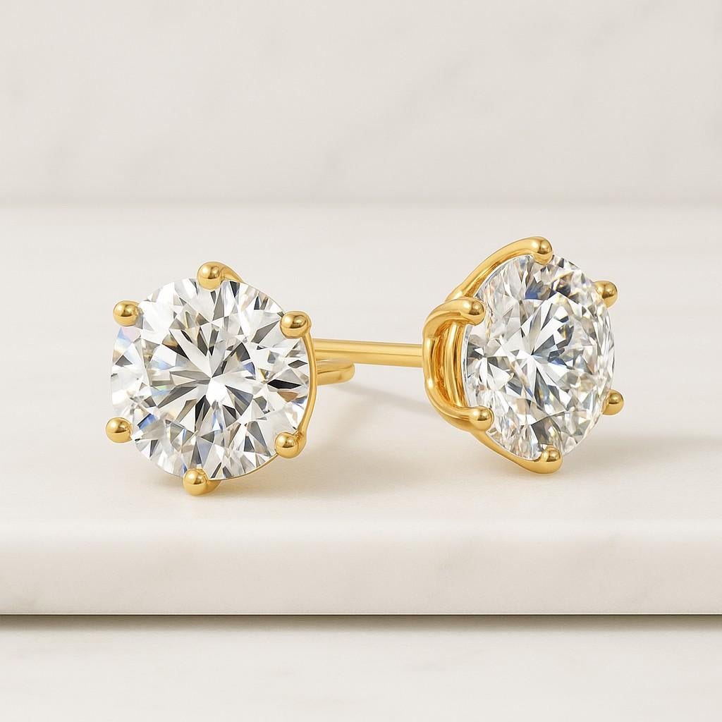 14K Gold Lab Diamond Round Cut Stud Earrings Classy Square Diamond Studs