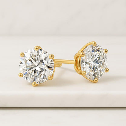 14K Gold Lab Diamond Round Cut Stud Earrings Classy Square Diamond Studs