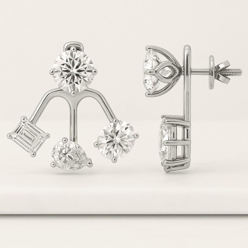 14K Gold Lab Diamond Stud Earrings, CVD Brilliant-Cut Diamond Studs