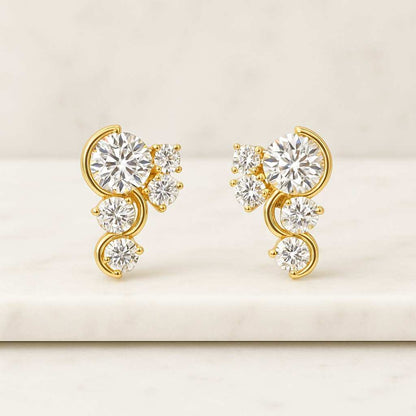 14K Gold Lab Diamond Stud Earrings, CVD Brilliant-Cut Diamond Studs, Classy Round Diamond Studs