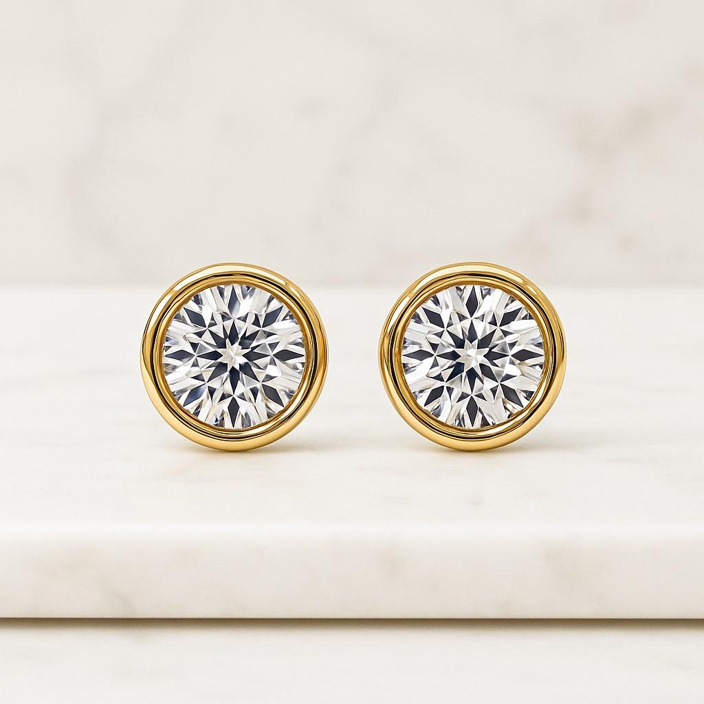 14K Gold Lab Diamond Stud Earrings CVD Brilliant Cut Diamond Studs Classy Round Diamond Studs