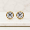 18K Yellow Gold Bezel Set Round Cut Diamond Stud Earrings