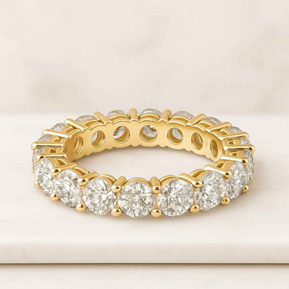 14K Gold Lab Diamond Unique 3 Side Pave Eternity Band Anniversary Gift Round Diamond Wedding Band