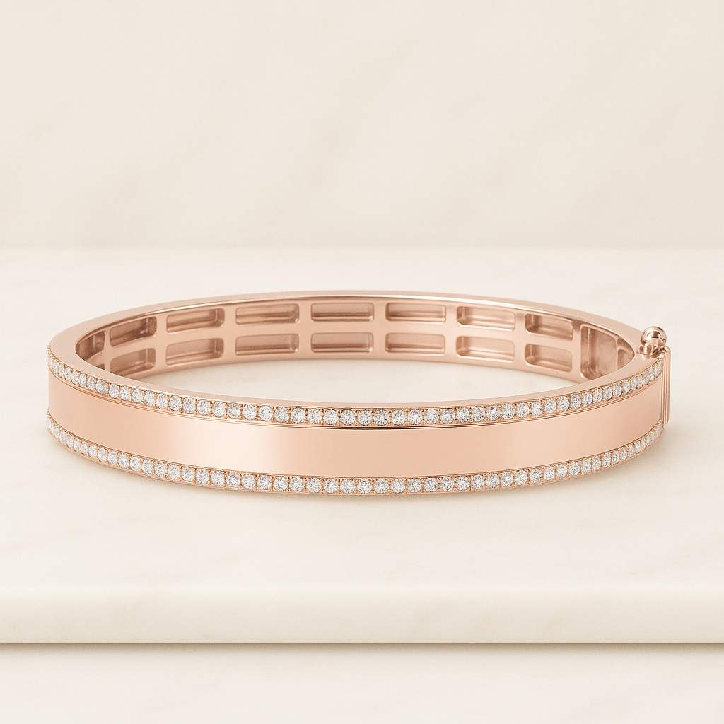 14K Gold Lab Grown Diamond Bangle Bracelet for women Dainty Pave Set wedding Bracelet