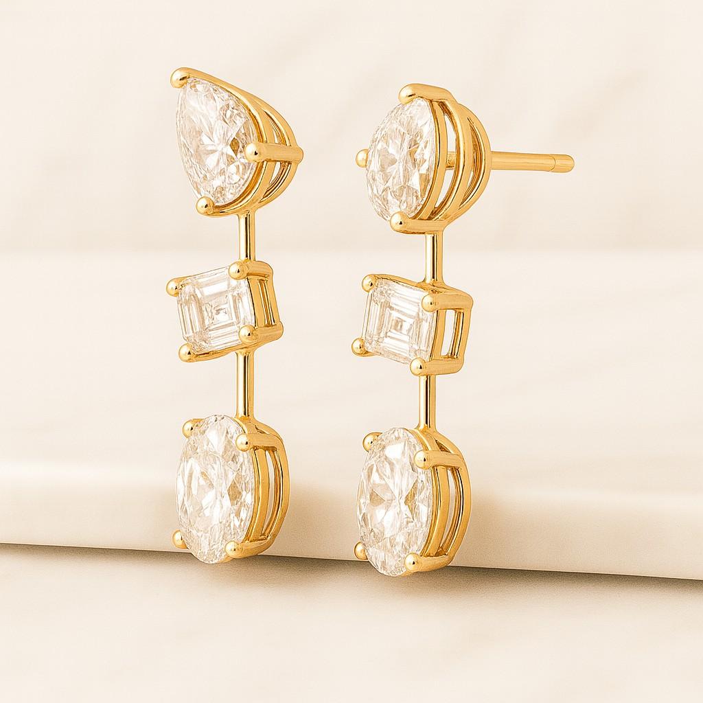 14K Gold Lab Grown Diamond Dangle Earrings Multi Shape Drop Jewelry