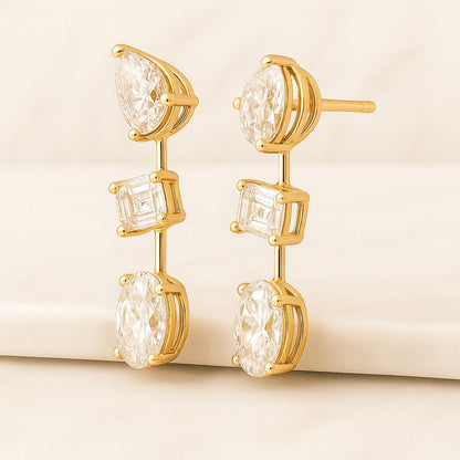 14K Gold Lab Grown Diamond Dangle Earrings Multi Shape Drop Jewelry