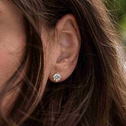 14K Gold Lab Grown Diamond Earrings Stud, Screw Back, Push Back, Round Cut, 0.20 - 4.00 CT, Diamond Tester Approved Minimalist Jewelry

