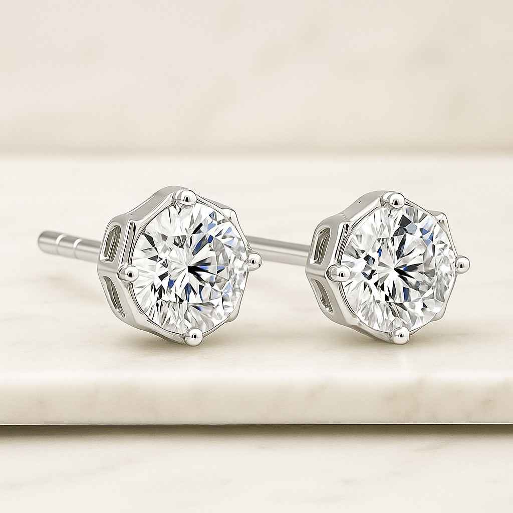 14K Gold Lab Grown Diamond Earrings Stud Screw Back Round Cut