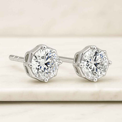 14K Gold Lab Grown Diamond Earrings Stud Screw Back Round Cut