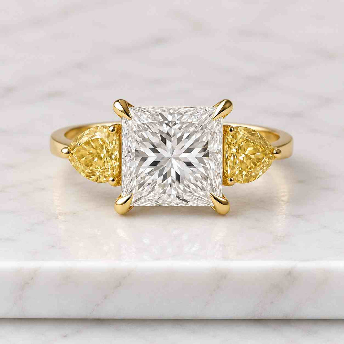 14k gold lab grown diamond engagement ring, igi certified princess cut three stone diamond ring, wedding jewelry