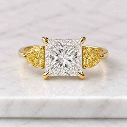 14K Gold Lab Grown Diamond Engagement Ring, IGI Certified Princess Cut Three Stone Diamond Ring, Wedding Jewelry