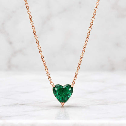 14K Gold Large Colombian Emerald Heart Necklace: Green Stone Pendant
