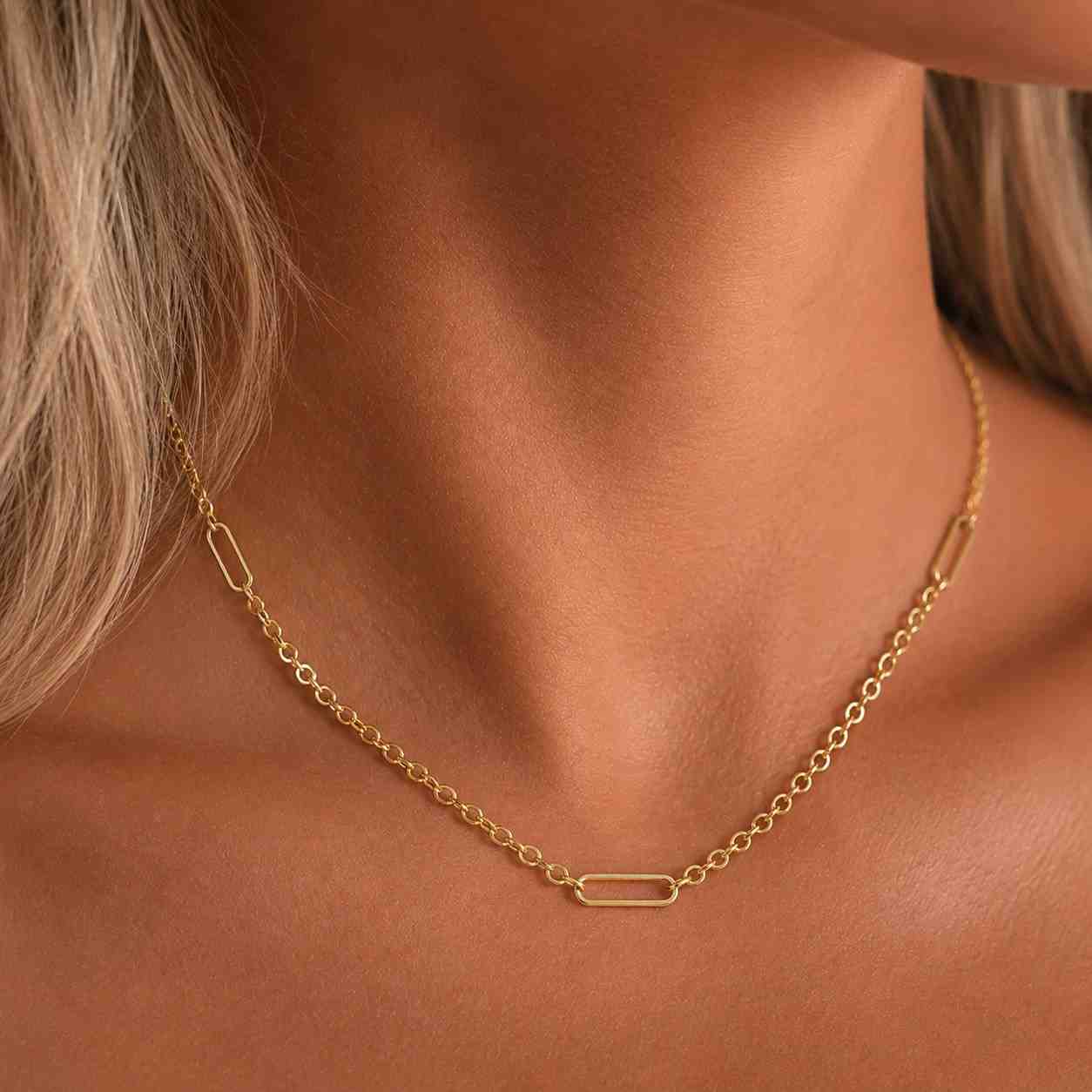 14K Gold Long Chain Necklace, Chunky Round Chain Link Necklace, Layered Everyday Choker Necklace