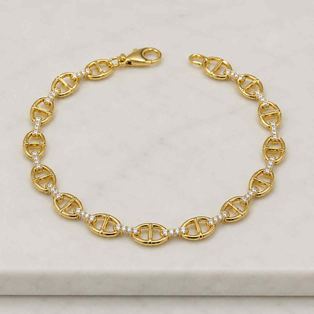 14K Gold Mariner Chain Bracelet, 2mm Anchor Link Bracelet, Flat Mariner Link, Minimalist Stacking Gold Bracelet for Women