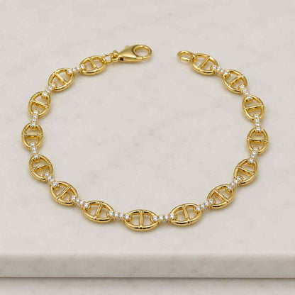 14K Gold Mariner Chain Bracelet, 2mm Anchor Link Bracelet, Flat Mariner Link, Minimalist Stacking Gold Bracelet for Women