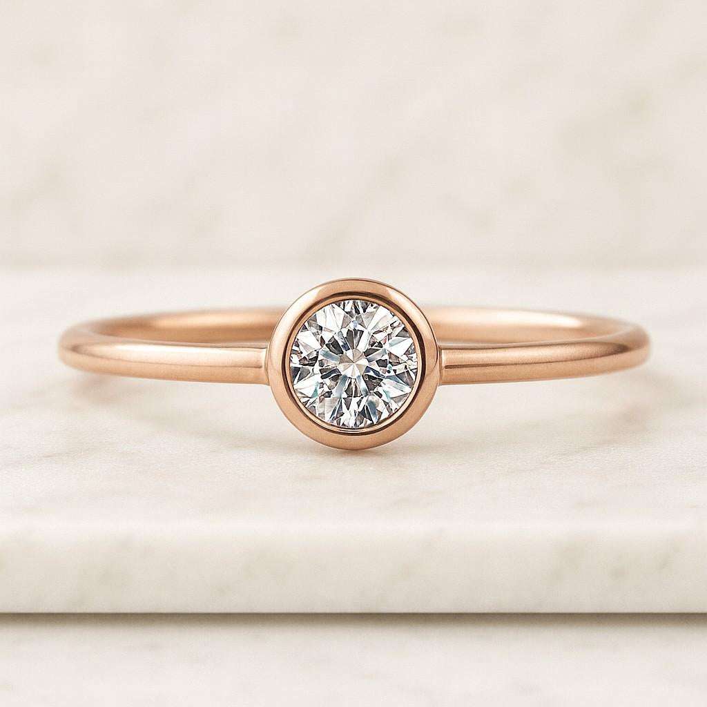 14K Gold Micro Pave Dome Lab Grown Diamond Wedding Ring Cluster Minimalist Stackable Ring