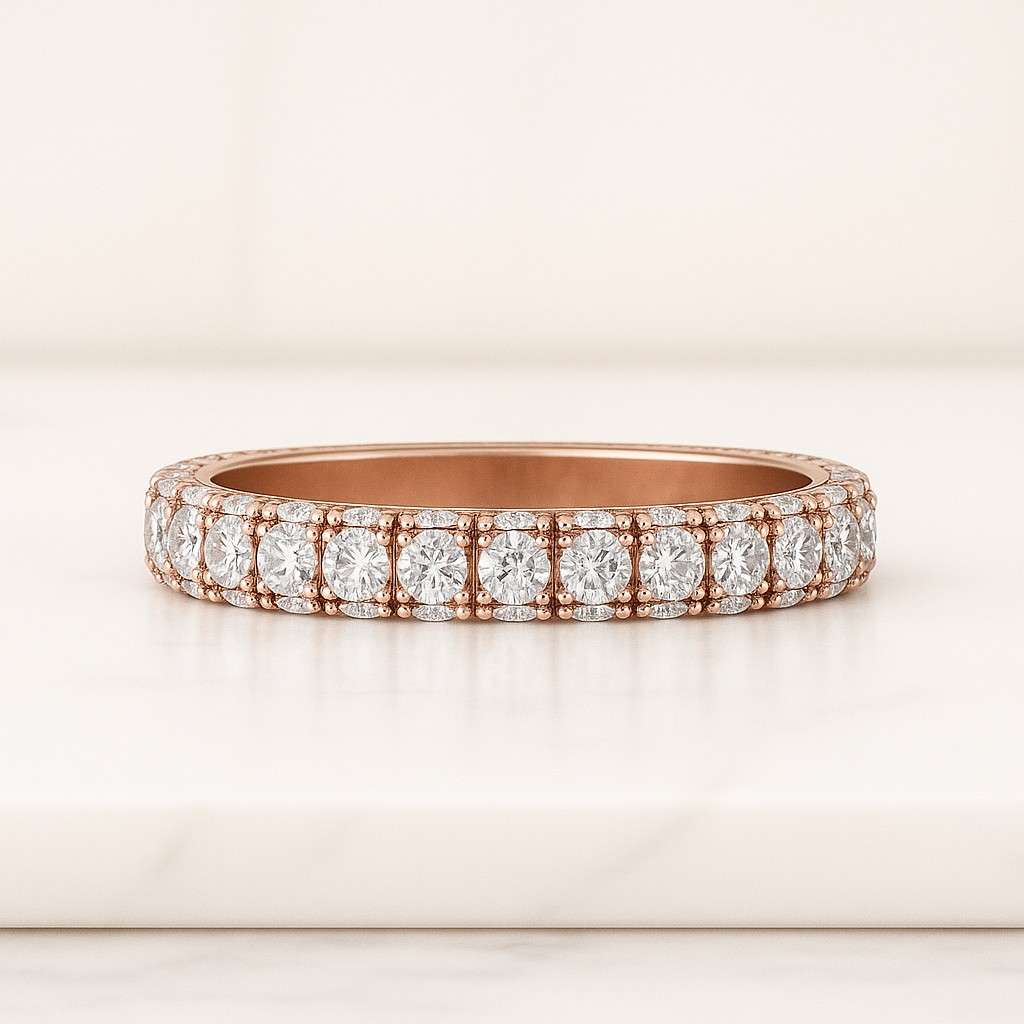 14K Gold Minimalist Stacking Promise Band CVD Diamond Matching Wide Bridal Band