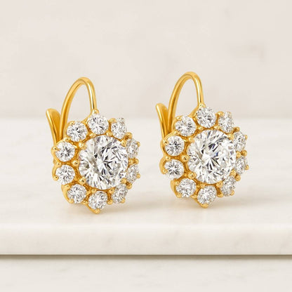 14K Gold Moissanite Diamond Hoop Earrings Round Cut Diamond Hoops Dainty Gold Earrings  Luxury Everyday Jewelry Sparkly Anniversary