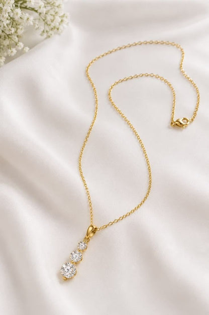 14K Gold Moissanite Three-Stone Necklace, Past Present Future Pendant,