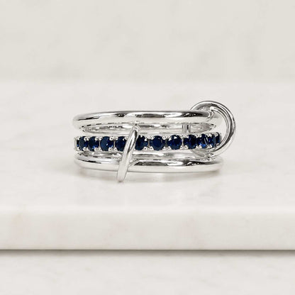 14K Gold Multi-Link Connected Ring with Gemstones