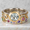 Multi Gemstone Wide Wedding Band Round Cut Multi Color Engagement Ring