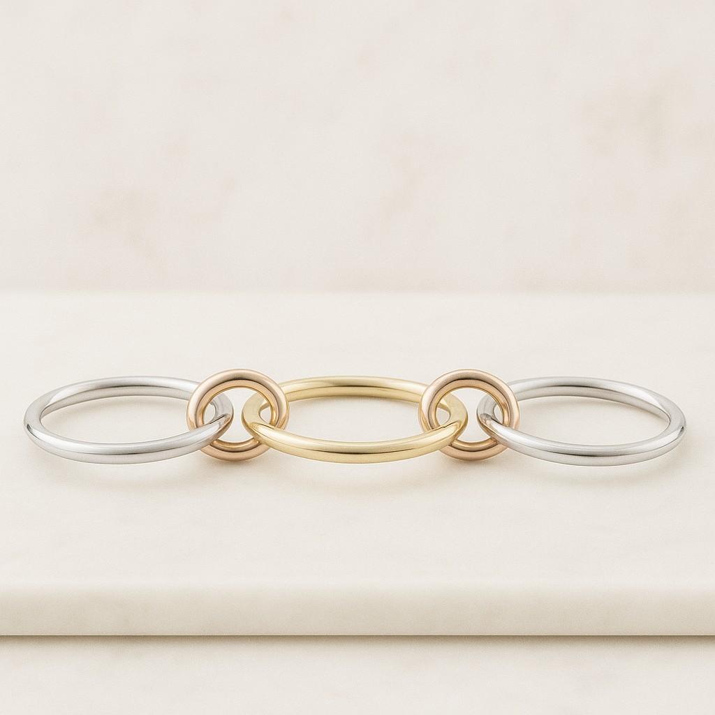 14K Gold Multi Link Connected Ring Stackable Band, Eternity Statement Ring Gold Interlocking Zircon Ring Double CZ Ring