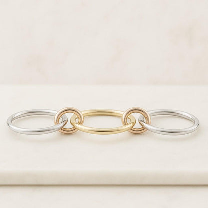 14K Gold Multi Link Connected Ring Stackable Band, Eternity Statement Ring Gold Interlocking Zircon Ring Double CZ Ring